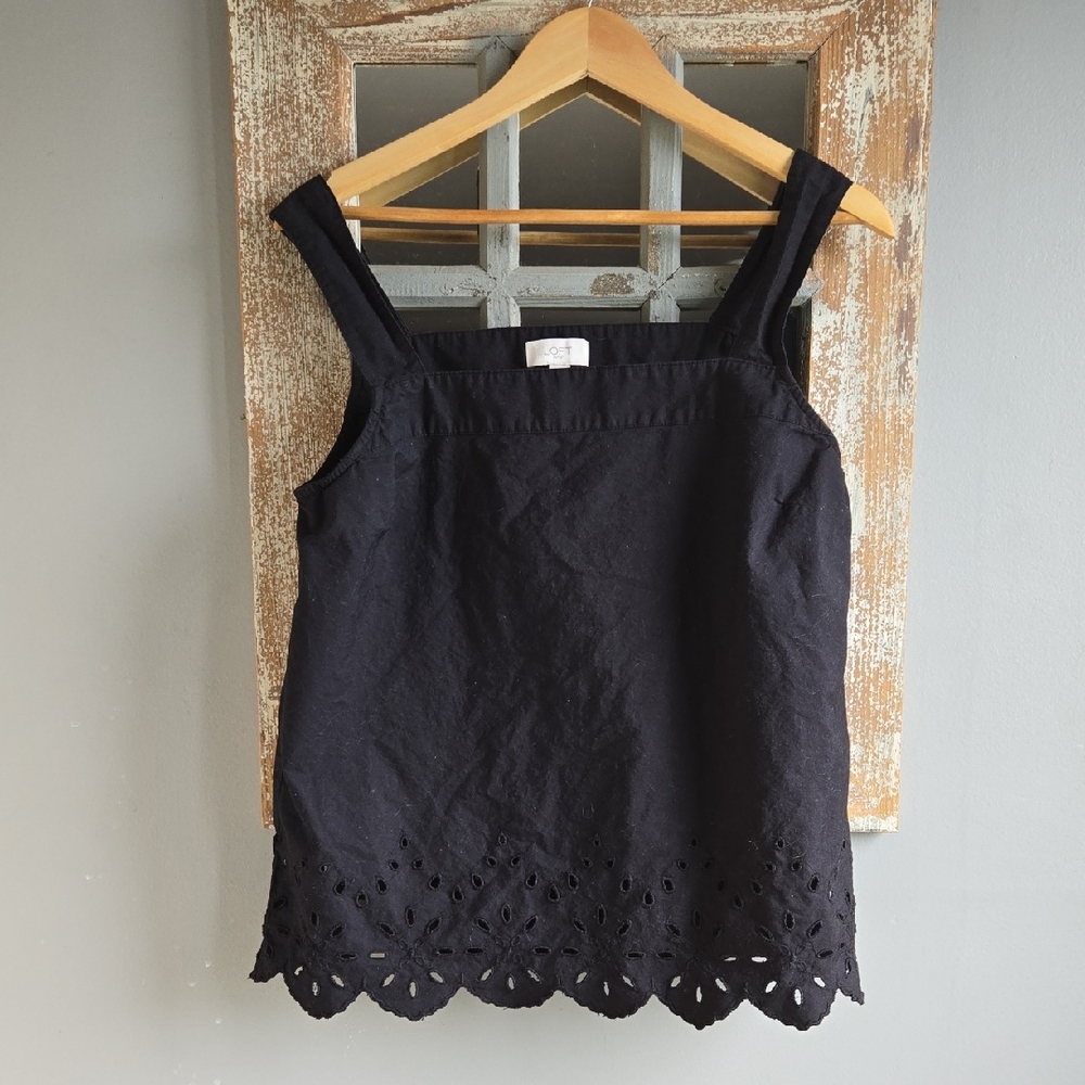 LOFT Black Eyelet-Hem Square Neck Tank